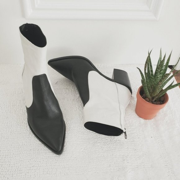 L'INTERVALLE Limited Edition Colour Block Leather Western Cowboy Ankle Boots - Picture 9 of 16